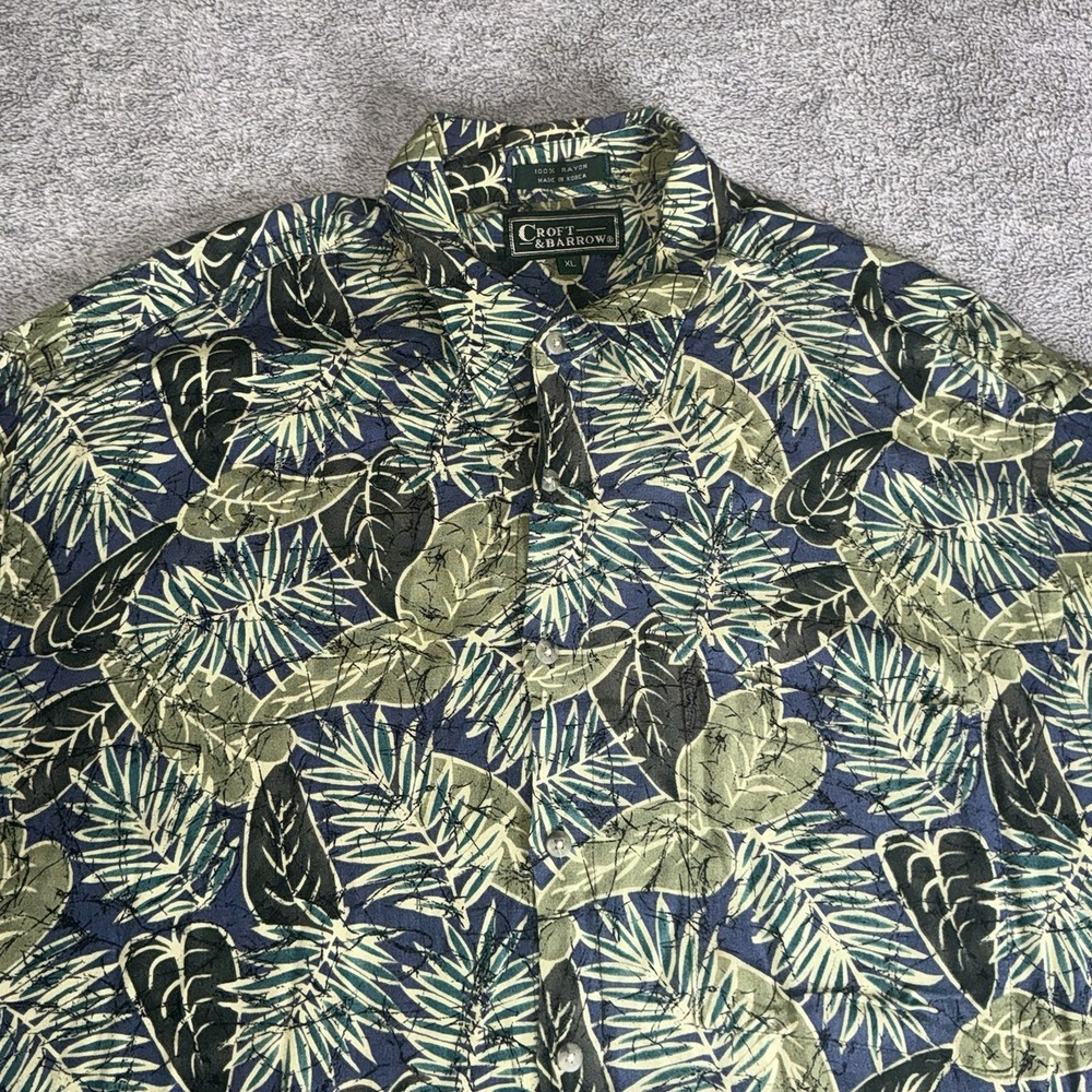 Croft & Barrow Hawaiian Shirt Mens XL Green Short Sleeve Button Up Floral Print - Picture 2 of 7